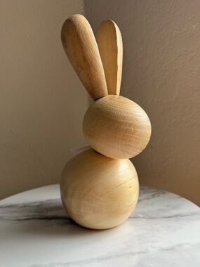 Round Wood Bunny Figurine